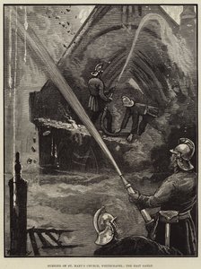 Incendio della Chiesa di Santa Maria, Whitechapel, il frontone orientale da William Bazett Murray